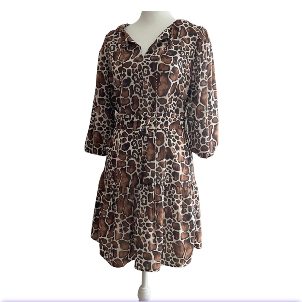 Dream Catcher Dolman Sleeve Sundress with Cowl Neck Animal Print‎ Mini Dress